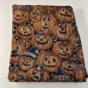 Vintage Halloween Tapestry Pumpkins Jack-o-Lantern Fabric 56" x 26" Jackolantern